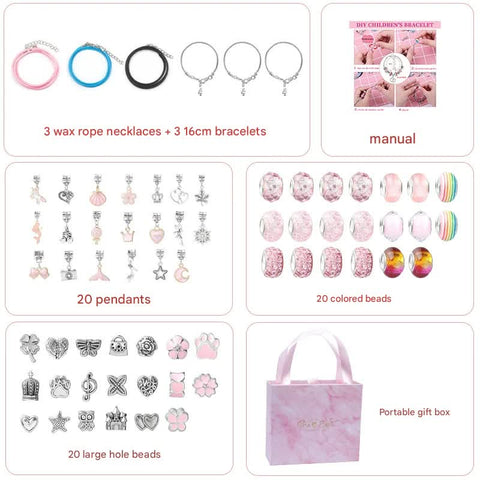 Darrahopens Fashion > Women's Fashion > Women's Accessories Unicorn DIY Beaded Bracelet Kit for Kids - Pink Crystal Beads and Charms Jewelry Set with Gift Box