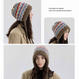 Darrahopens Fashion > Women's Fashion > Women's Accessories Vintage Ethnic Jacquard Knit Hat with Tie, Warm Winter Slouchy Beanie for Large Head Circumference, Unisex - Brown In Australia - Darrahopens