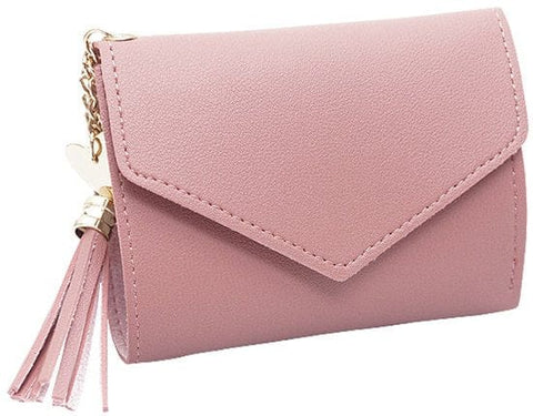 Darrahopens Fashion > Women's Fashion > Women's Accessories Wallet - Pink Small - Women's Leather - Leather Chain - Tassel - Pink - Multifunctional Foldable Wallet