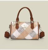 Darrahopens Fashion > Women's Fashion > Women's Accessories White checkered pattern Stylish PU Leather Boston Bag - Elegant Retro Single Shoulder Crossbody Handbag for Women