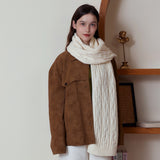 Darrahopens Fashion > Women's Fashion > Women's Accessories White Classic Textured Knit Scarf - Solid Color, Premium Soft Feel, Winter (176x26.5cm)