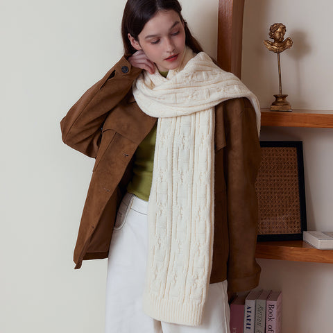 Darrahopens Fashion > Women's Fashion > Women's Accessories White Classic Textured Knit Scarf - Solid Color, Premium Soft Feel, Winter (176x26.5cm)