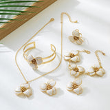 Darrahopens Fashion > Women's Fashion > Women's Accessories White Floral Enamel Jewelry Set – Five-Piece Alloy Accessory Collection with Minimalist Botanical Design