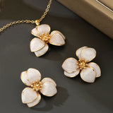 Darrahopens Fashion > Women's Fashion > Women's Accessories White Floral Enamel Jewelry Set – Five-Piece Alloy Accessory Collection with Minimalist Botanical Design