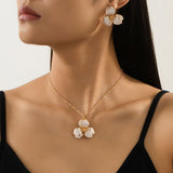 Darrahopens Fashion > Women's Fashion > Women's Accessories White Floral Enamel Jewelry Set – Five-Piece Alloy Accessory Collection with Minimalist Botanical Design