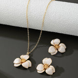Darrahopens Fashion > Women's Fashion > Women's Accessories White Floral Enamel Jewelry Set – Five-Piece Alloy Accessory Collection with Minimalist Botanical Design
