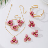 Darrahopens Fashion > Women's Fashion > Women's Accessories White Floral Enamel Jewelry Set – Five-Piece Alloy Accessory Collection with Minimalist Botanical Design