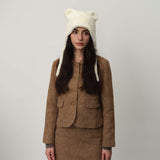 Darrahopens Fashion > Women's Fashion > Women's Accessories White Fluffy Cat Ear Winter Earflap Hat Women Knitted Warm Cold Weather Cap