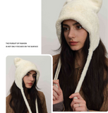 Darrahopens Fashion > Women's Fashion > Women's Accessories White Fluffy Cat Ear Winter Earflap Hat Women Knitted Warm Cold Weather Cap