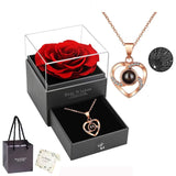Darrahopens Fashion > Women's Fashion > Women's Accessories White gold A Hundred Languages Heart-Shaped Projection Necklace Gift Set, Inlaid with Zirconia and Paired with a Preserved Rose, a Tech-Infused Romantic Gift