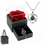 Darrahopens Fashion > Women's Fashion > Women's Accessories White gold A Hundred Languages Heart-Shaped Projection Necklace Gift Set, Inlaid with Zirconia and Paired with a Preserved Rose, a Tech-Infused Romantic Gift