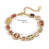 Darrahopens Fashion > Women's Fashion > Women's Accessories White-Gold Elegant Light Luxury Geometric Colorful Gemstone Bracelet (L: 16-21CM) - Copper Cuban Chain Cuff
