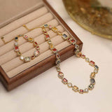Darrahopens Fashion > Women's Fashion > Women's Accessories White-Gold Elegant Light Luxury Geometric Colorful Gemstone Bracelet (L: 16-21CM) - Copper Cuban Chain Cuff