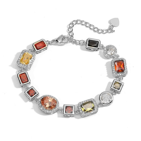 Darrahopens Fashion > Women's Fashion > Women's Accessories White-Gold Elegant Light Luxury Geometric Colorful Gemstone Bracelet (L: 16-21CM) - Copper Cuban Chain Cuff