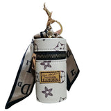 Darrahopens Fashion > Women's Fashion > Women's Accessories White Mini Cylinder Lipstick Case Keychain with Silk Scarf Charm PU Leather Coin Purse Bag Pendant for Earphones Keys Vintage Floral Pattern