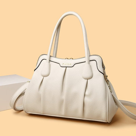 Darrahopens Fashion > Women's Fashion > Women's Accessories White Women's Premium Wear-Resistant Leather Shoulder Bag - Vintage Frame Kiss-Lock Handbag & Crossbody Satchel
