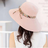 Darrahopens Fashion > Women's Fashion > Women's Accessories Wide Brim Sun Hat for Women Foldable Floppy Beach Cap with Bow Travel Style - Grey