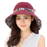 Darrahopens Fashion > Women's Fashion > Women's Accessories Wide Brim Sun Hat for Women Foldable Floppy Beach Cap with Bow Travel Style - Grey