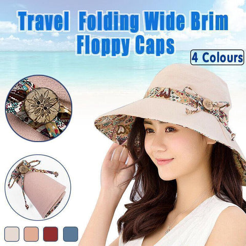 Darrahopens Fashion > Women's Fashion > Women's Accessories Wide Brim Sun Hat for Women Foldable Floppy Beach Cap with Bow Travel Style - Grey
