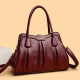 Darrahopens Fashion > Women's Fashion > Women's Accessories Wine Red Women's Premium Wear-Resistant Leather Shoulder Bag - Vintage Frame Kiss-Lock Handbag & Crossbody Satchel