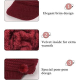 Darrahopens Fashion > Women's Fashion > Women's Accessories Winter Hat for Women, Fleece Lined, Floral Knitted Hat, Ladies Beret Hat with Brim, Cloche Hat, Thermal Hat, Ladies Wool Hats, Red