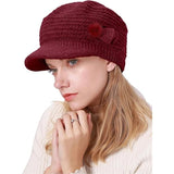 Darrahopens Fashion > Women's Fashion > Women's Accessories Winter Hat for Women, Fleece Lined, Floral Knitted Hat, Ladies Beret Hat with Brim, Cloche Hat, Thermal Hat, Ladies Wool Hats, Red