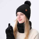 Women Black Argyle 3-Piece Set-Hat Scarf and Gloves