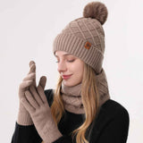 Women Khaki Argyle 3-Piece Set-Hat Scarf and Gloves