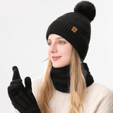 Darrahopens Fashion > Women's Fashion > Women's Accessories Women's Fashionable Winter 3-Piece Set: Knit Hat, Scarf, and Gloves.  A must-have for outdoor skiing and cycling - Black