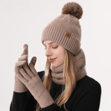 Darrahopens Fashion > Women's Fashion > Women's Accessories Women's Fashionable Winter 3-Piece Set: Knit Hat, Scarf, and Gloves.  A must-have for outdoor skiing and cycling - Khaki