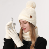 Darrahopens Fashion > Women's Fashion > Women's Accessories Women's Fashionable Winter 3-Piece Set: Knit Hat, Scarf, and Gloves.  A must-have for outdoor skiing and cycling - Off-White