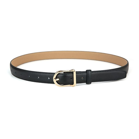 Darrahopens Fashion > Women's Fashion > Women's Accessories Women's Genuine Leather Thin Belt 2.3cm Width Minimalist Gold D-Shaped Buckle Casual Waist Strap for Jeans Dresses Black 105cm