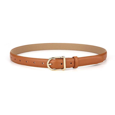 Darrahopens Fashion > Women's Fashion > Women's Accessories Women's Genuine Leather Thin Belt 2.3cm Width Minimalist Gold D-Shaped Buckle Casual Waist Strap for Jeans Dresses Camel 105cm