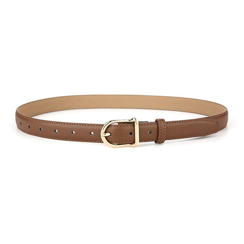 Darrahopens Fashion > Women's Fashion > Women's Accessories Women's Genuine Leather Thin Belt 2.3cm Width Minimalist Gold D-Shaped Buckle Casual Waist Strap for Jeans Dresses Caramel Color 105cm