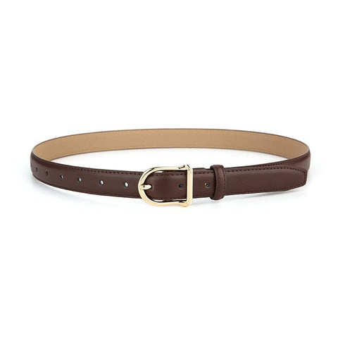 Darrahopens Fashion > Women's Fashion > Women's Accessories Women's Genuine Leather Thin Belt 2.3cm Width Minimalist Gold D-Shaped Buckle Casual Waist Strap for Jeans Dresses Coffee 105cm
