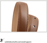 Darrahopens Fashion > Women's Fashion > Women's Accessories Women's Genuine Leather Thin Belt 2.3cm Width Minimalist Gold D-Shaped Buckle Casual Waist Strap for Jeans Dresses Coffee 105cm