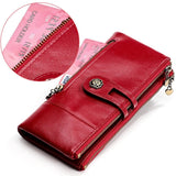 Darrahopens Fashion > Women's Fashion > Women's Accessories women's leather wallet, anti-skimming wallet, retro style wallet, Korean fashion wallet, long wallet for women, ladies accessory, RFID blocking wallet, genuine leather clutch - Black - Size L In Australia - Darrahopens