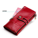 Darrahopens Fashion > Women's Fashion > Women's Accessories women's leather wallet, anti-skimming wallet, retro style wallet, Korean fashion wallet, long wallet for women, ladies accessory, RFID blocking wallet, genuine leather clutch - Black - Size L In Australia - Darrahopens