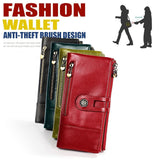 Darrahopens Fashion > Women's Fashion > Women's Accessories women's leather wallet, anti-skimming wallet, retro style wallet, Korean fashion wallet, long wallet for women, ladies accessory, RFID blocking wallet, genuine leather clutch - Black - Size L In Australia - Darrahopens