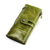 Darrahopens Fashion > Women's Fashion > Women's Accessories women's leather wallet, anti-skimming wallet, retro style wallet, Korean fashion wallet, long wallet for women, ladies accessory, RFID blocking wallet, genuine leather clutch - Black - Size L In Australia - Darrahopens