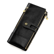 women's leather wallet, anti-skimming wallet, retro style wallet, Korean fashion wallet, long wallet for women, ladies accessory, RFID blocking wallet, genuine leather clutch - Black - Size L In Australia - Darrahopens