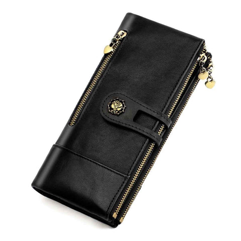 Darrahopens Fashion > Women's Fashion > Women's Accessories women's leather wallet, anti-skimming wallet, retro style wallet, Korean fashion wallet, long wallet for women, ladies accessory, RFID blocking wallet, genuine leather clutch - Black - Size L In Australia - Darrahopens