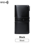 Darrahopens Fashion > Women's Fashion > Women's Accessories women's leather wallet, anti-skimming wallet, retro style wallet, Korean fashion wallet, long wallet for women, ladies accessory, RFID blocking wallet, genuine leather clutch - Black - Size L In Australia - Darrahopens