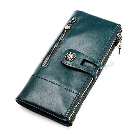 Darrahopens Fashion > Women's Fashion > Women's Accessories women's leather wallet, anti-skimming wallet, retro style wallet, Korean fashion wallet, long wallet for women, ladies accessory, RFID blocking wallet, genuine leather clutch - Blue - Size L In Australia - Darrahopens