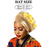 Darrahopens Fashion > Women's Fashion > Women's Accessories Women's Luxury Gold Turban Hat with Beaded Floral Embellishments Pre-Tied African Style Headwrap for Weddings Parties & Special Occasions