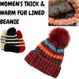 Darrahopens Fashion > Women's Fashion > Women's Accessories Womens Thick Knit Beanie Winter Fleece Lined Hat Warm Faux Fur Pom Striped Ski