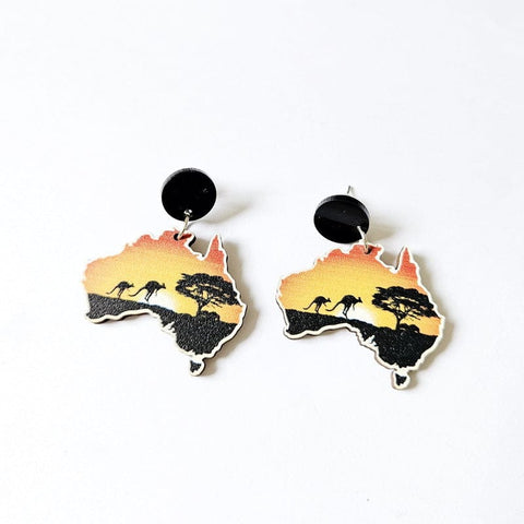 Darrahopens Fashion > Women's Fashion > Women's Accessories Wooden Australia Map Silhouette Earrings - Lightweight Geometric Ear Drops, Cultural Decor Gift(Style 2)