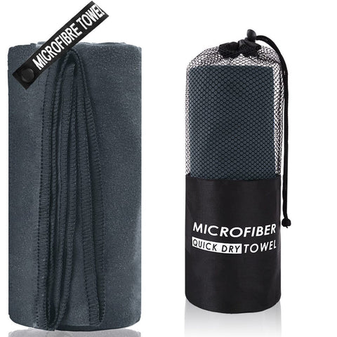 Darrahopens Fashion > Women's Fashion > Women's Activewear 2-Piece Dark Grey Quick-Dry Microfiber Sports Towel with Travel Case - Compact & Absorbent for Gym, Swimming & Camping