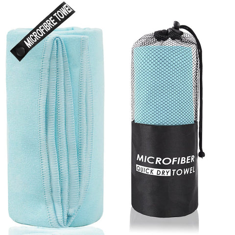 Darrahopens Fashion > Women's Fashion > Women's Activewear 2-Piece Light Blue Quick-Dry Microfiber Sports Towel with Travel Case - Compact & Absorbent for Gym, Swimming & Camping