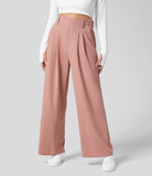 Darrahopens Fashion > Women's Fashion > Women's Activewear L Pink Drapey High-Waist Wide-Leg Trousers - Loose Fit Casual Long Pants for Women